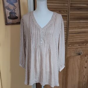 Rose & Olive Beige and Light Coral Pink Pattern Blouse 2X